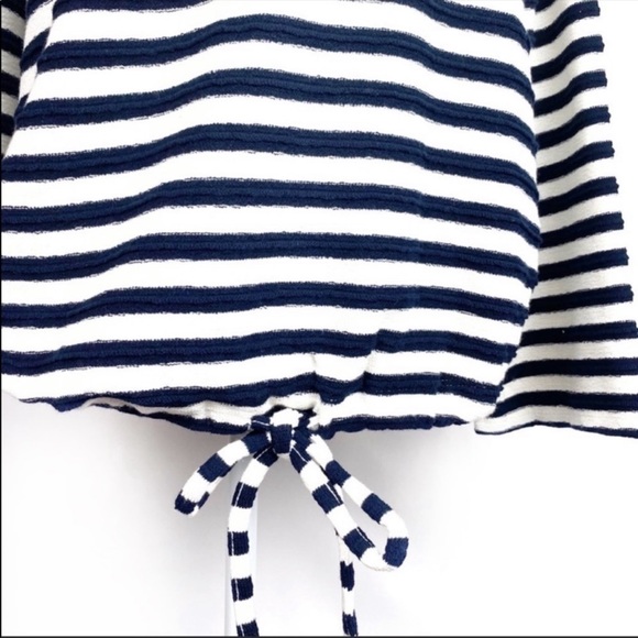 NWT Loft Navy White TerryCloth Cinch Striped Tie Sweater XS - Picture 3 of 8